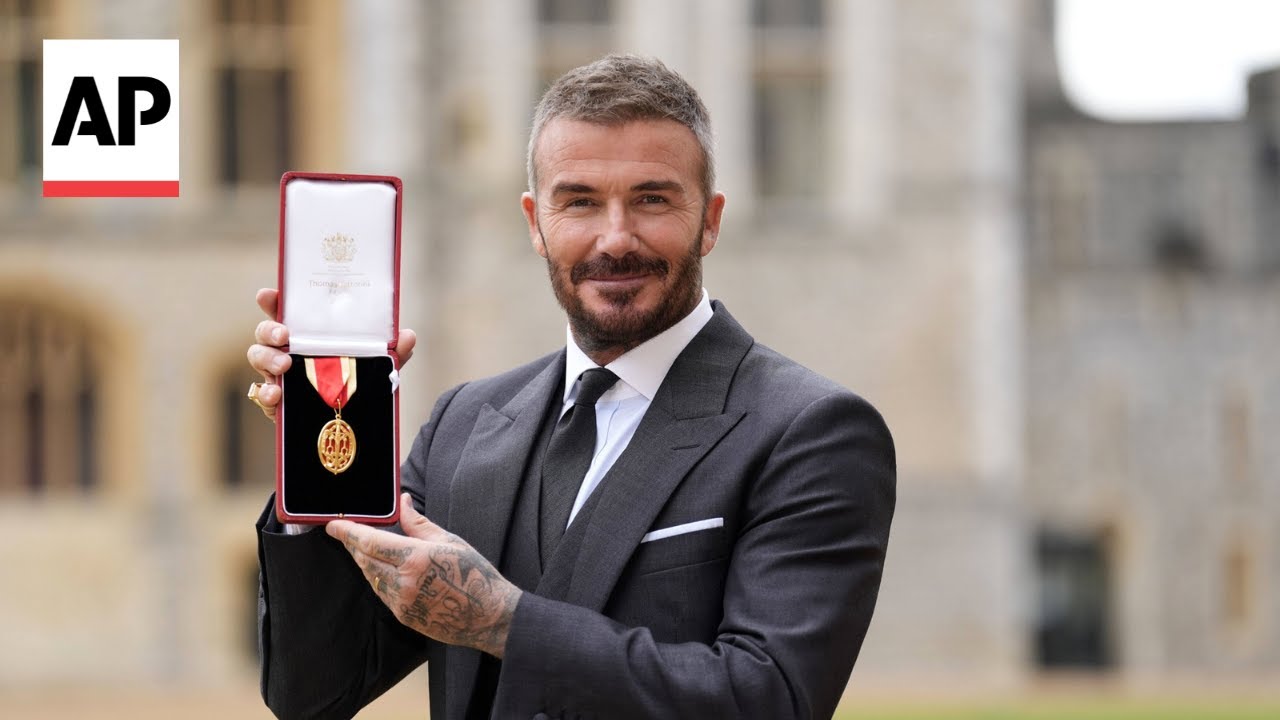 David Beckham gets emotional after being knighted by King Charles III